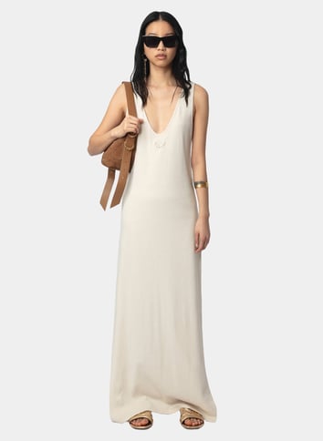 Robe longue décolleté v en coton et en lin mélangés ZADIG&VOLTAIRE Beige